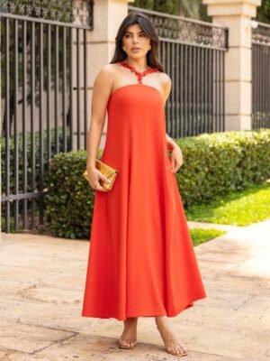 Vestido midi hibisco