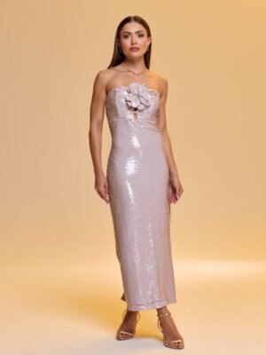 Vestido midi paete vinil